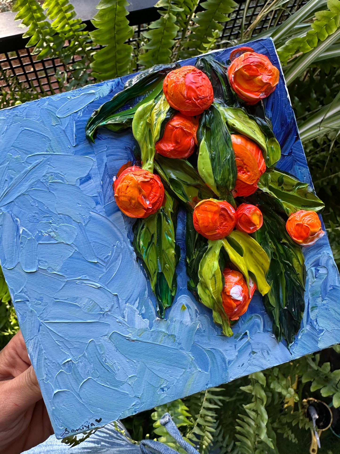 Textured Orange Tree Painting on Wood Panel – 6x6 Original Art for Home Décor