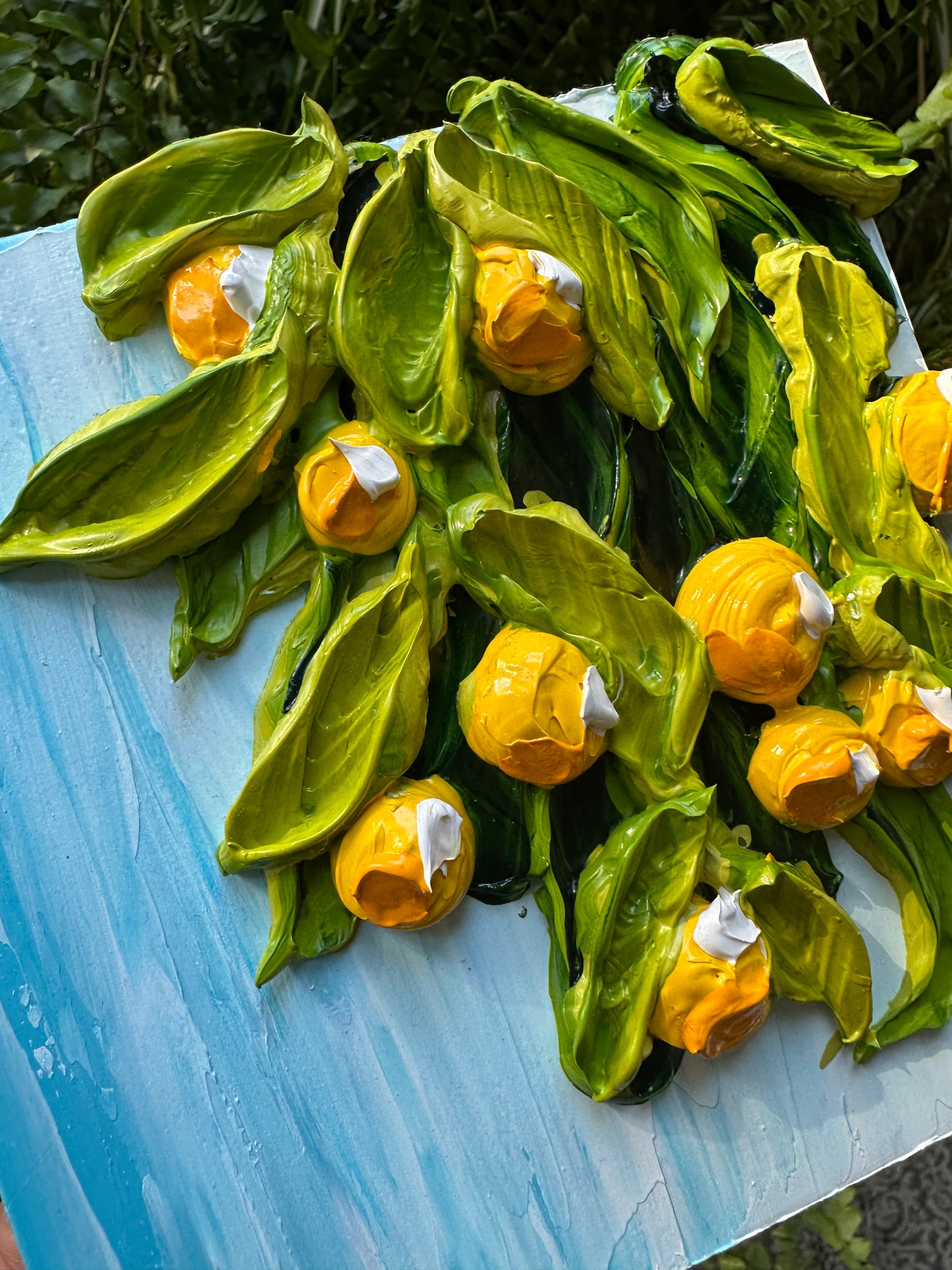 Textured Lemon Tree Painting on Wood Panel – 6x6 Thick Art for Home Décor