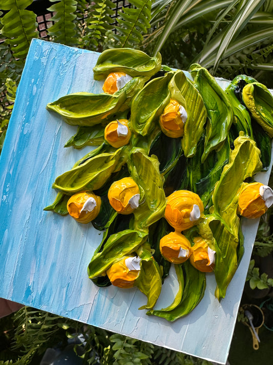 Textured Lemon Tree Painting on Wood Panel – 6x6 Thick Art for Home Décor