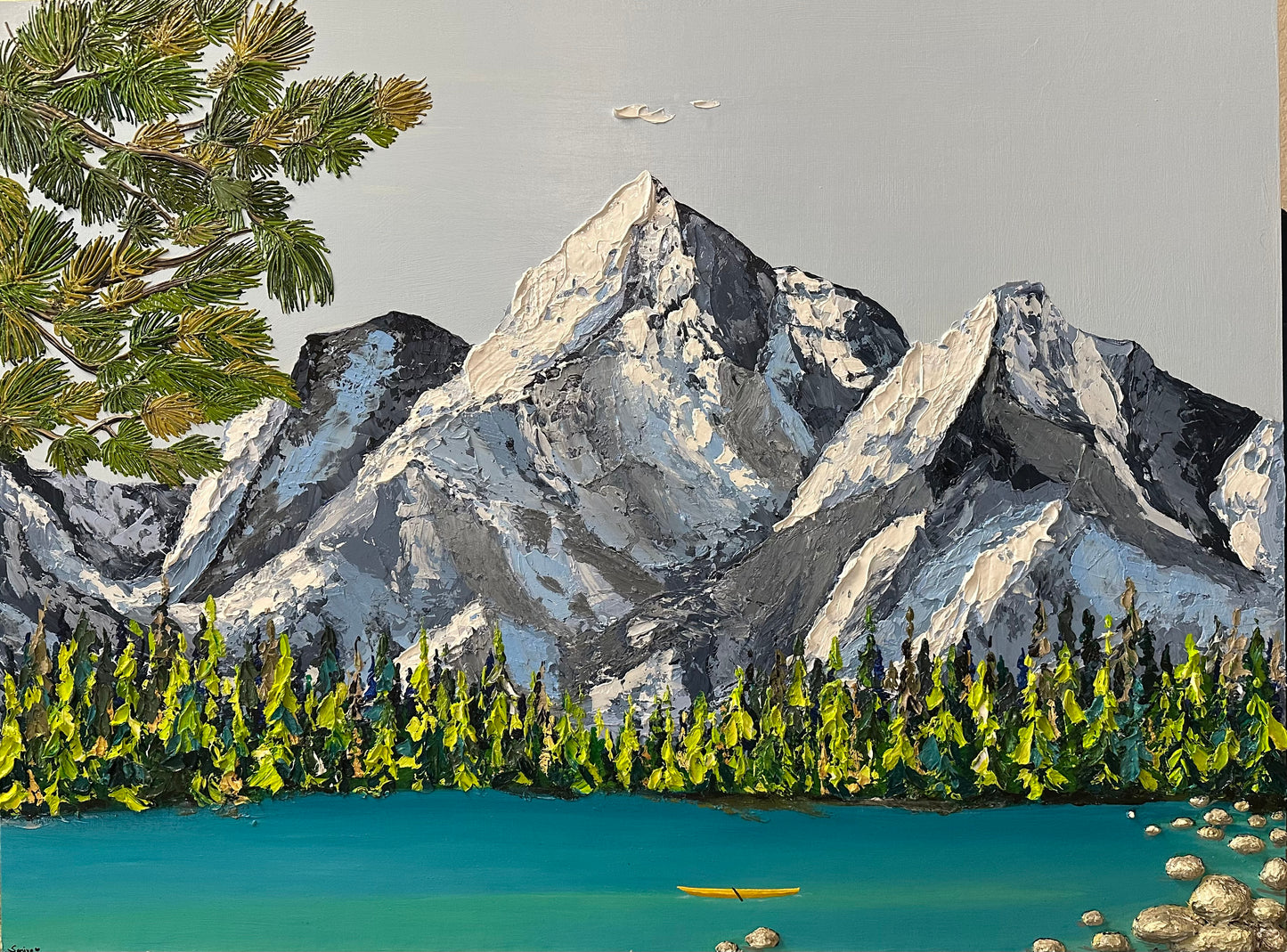 Simplyy Tahoe – Large Lake Tahoe Mountain Painting on Wood (30x40”) | Turquoise Lake Wall Art