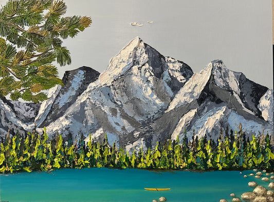 Simplyy Tahoe – Large Lake Tahoe Mountain Painting on Wood (30x40”) | Turquoise Lake Wall Art