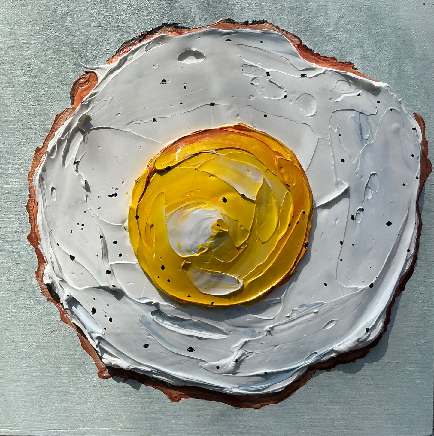 Sunny Side Up - Fried Egg Thick Painting on Wood | Original Art