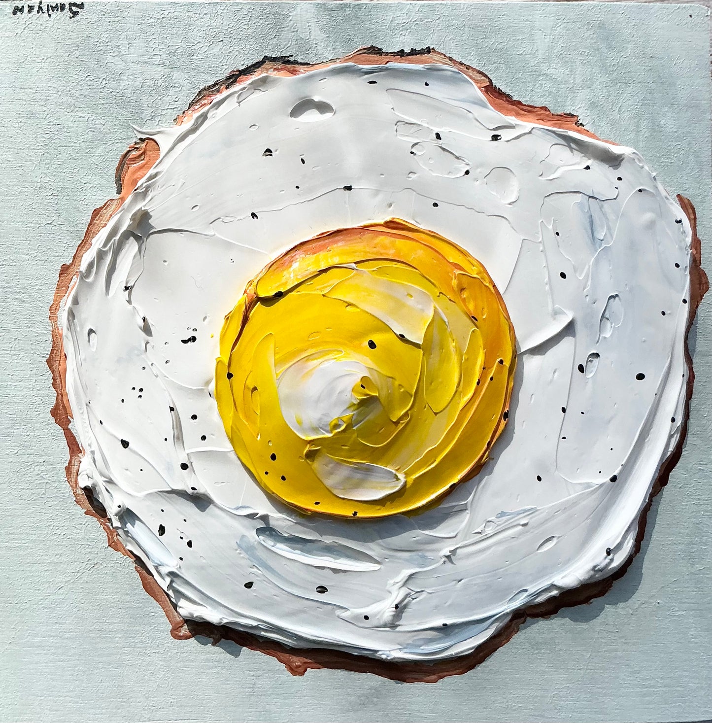 Sunny Side Up - Fried Egg Thick Painting on Wood | Original Art