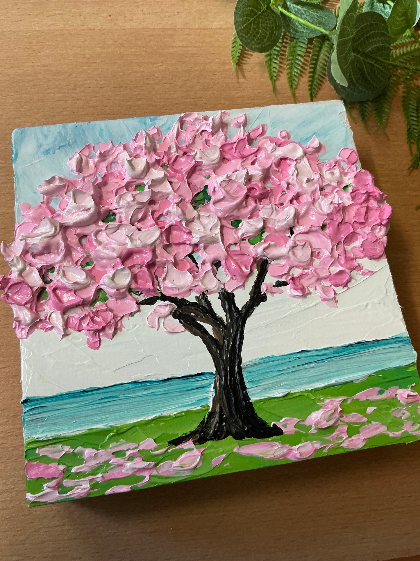 Small Pink Tree Painting on Wood – Perfect 6x6 Giftable Art