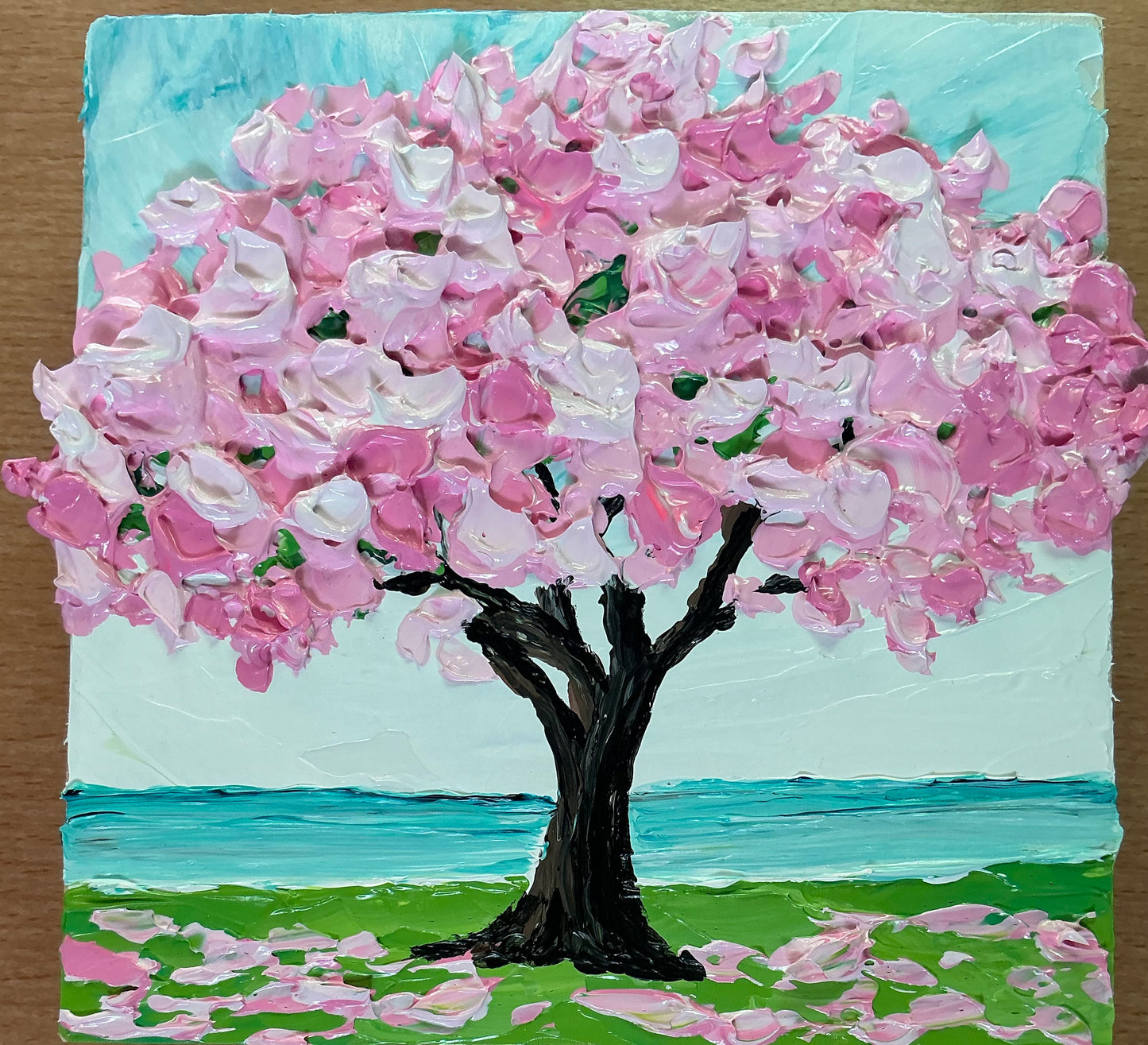 Small Pink Tree Painting on Wood – Perfect 6x6 Giftable Art