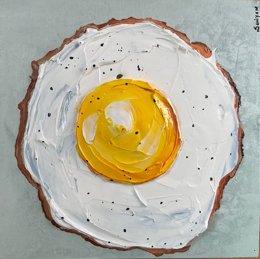 Sunny Side Up - Fried Egg Thick Painting on Wood | Original Art