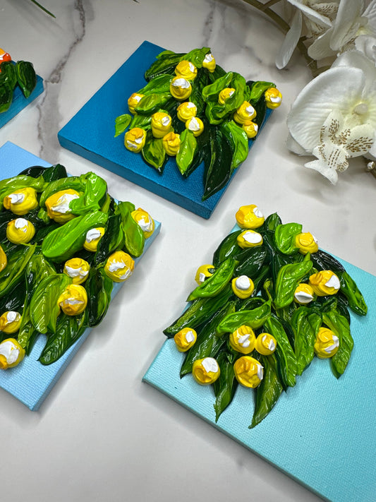 Mini Lemon Textured Art – Handcrafted 4x4 Canvas with Easel | Fresh & Cheerful Desk Décor